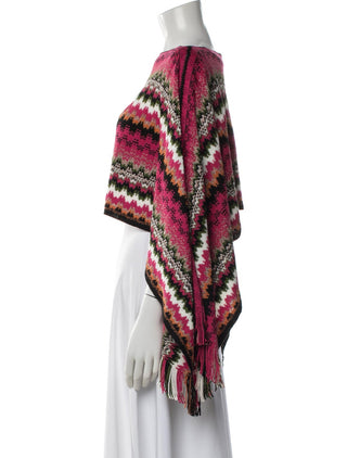 Missoni Red Multicolor Wool Striped Poncho Scarf