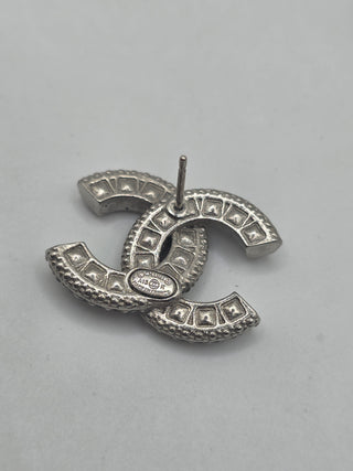 Chanel Silver-tone Interlocking CC Strass Stud Earrings