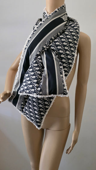 Christian Dior Blue Multicolor Oblique Diorissimo Logo Oversized Scarf