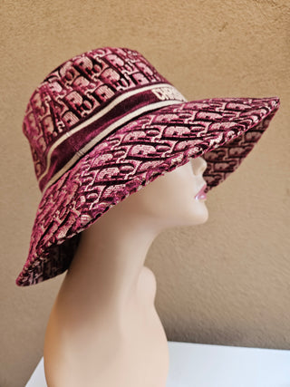 Christian Dior Red Multicolor Velvet Oblique Bucket Hat