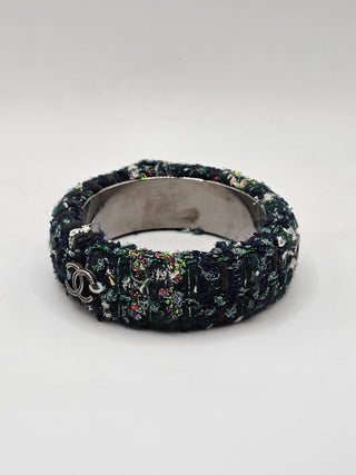 Chanel Multicolor Embroidered Tweed CC Logo Bangle