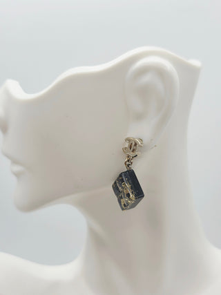 Chanel Gold-tone Black Resin Interlocking CC Drop Earrings