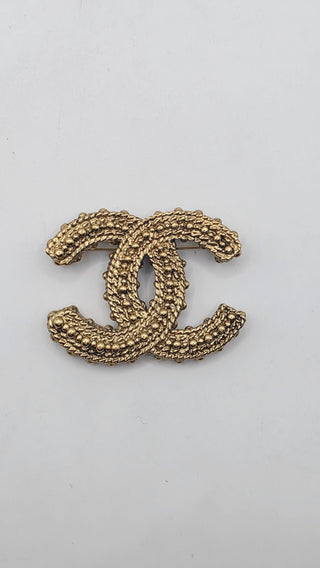 Chanel Gold-tone Resin Textured Interlocking CC Logo Brooch