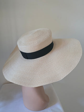 Chanel Beige Raffia Interlocking CC Logo Wide Brimmed Hat M sz