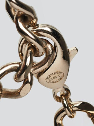 Chanel Gold Metal Black Leather Interlocking CC Logo Chain Link Choker Necklace