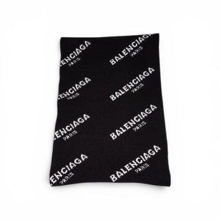 Balenciaga Black White Wool Blend Monogram Print All-over Logo Scarf