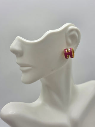 Hermès Gold-tone Pink Pop H Stud Earrings