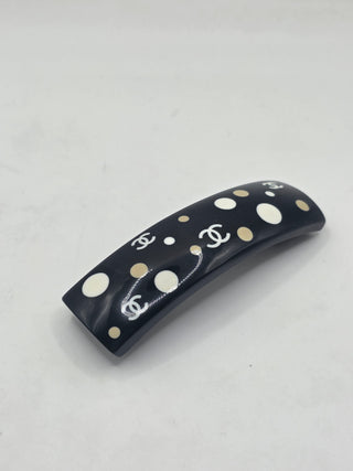 Chanel Black white Polka Dot Interlocking CC Hair Clip