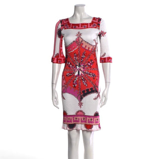 Emilio Pucci White Red Floral Print Knee-Length Dress