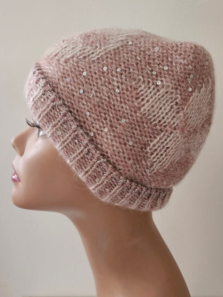 Louis Vuitton Light Pink Logo Sequin Mohair Beanie