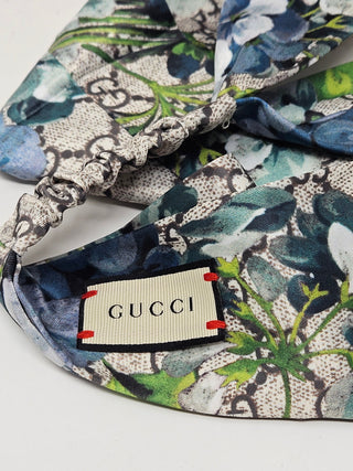 Gucci Blue multicolor Bloom GG print silk headband M sz