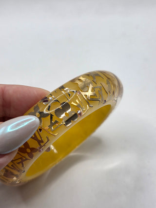 Louis Vuitton Gold-tone Wide lV Charm Inclusion Bangle