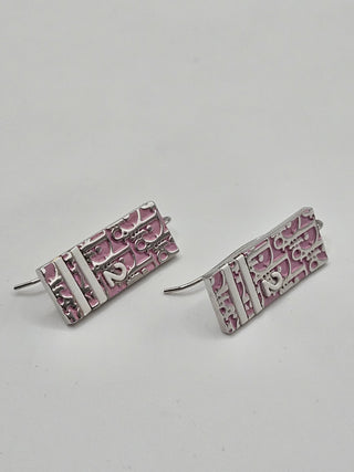 Christian Dior Silver-tone Enamel Trotter Logo Drop Earrings