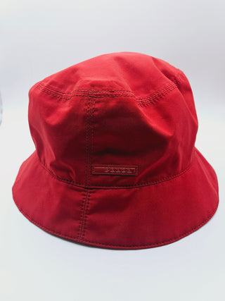 Prada Red Nylon Logo Printed Bucket Hat M sz