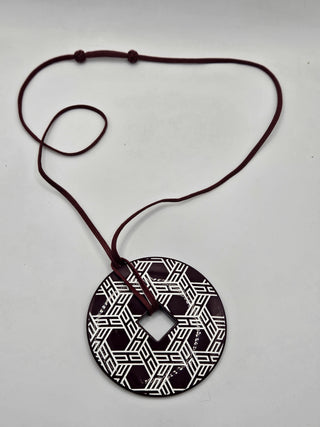 Hermès Black White H Logo Lacquer Tsuba Pendant Necklace