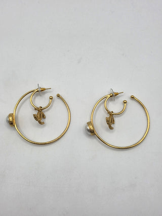 Chanel Gold-tone 2020 Faux Pearl Interlocking Hoop Earrings
