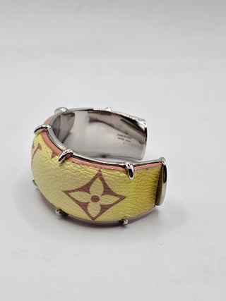 Louis Vuitton Silver-tone LV Monogram Wide Cuff Bracelet