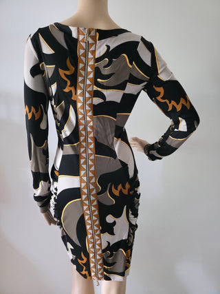 Emilio Pucci Brown Multicolor Signature Printed Mini Dress