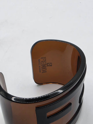 Fendi Brown Resin FF Logo Wide Cuff Bracelet
