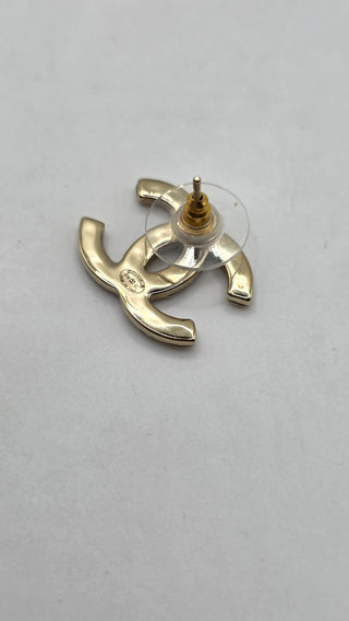 Chanel Gold-tone Pink Strass Interlocking CC Stud Earrings