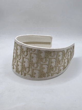 Christian Dior Beige gold Logo patterned canvas wide headband