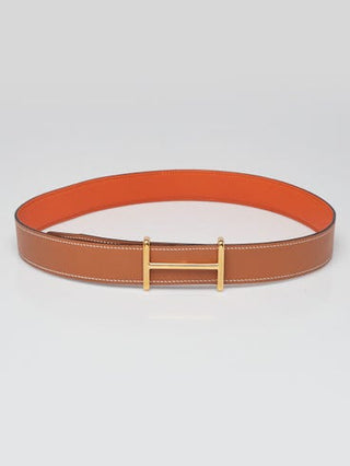Hermès 32mm Gold Orange Leather Gold Plated Idem Belt Size 80