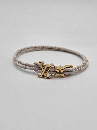 Louis Vuitton White leather Gold-plated LV Charm Bloom Bracelet