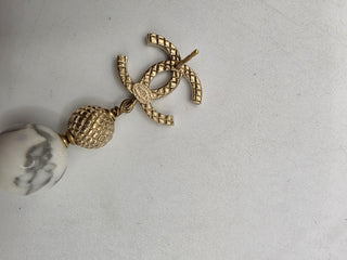 Chanel Gold-tone White Stone inside CC Drop Earrings