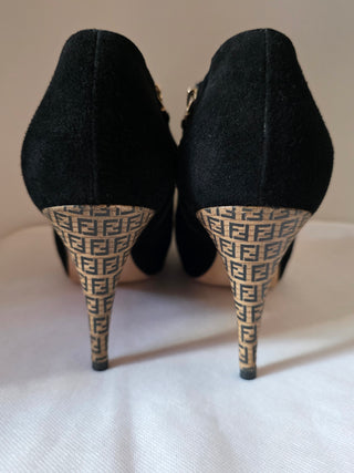 Fendi Black suede Zucca FF Logo  Ankle booties 39.5 sz