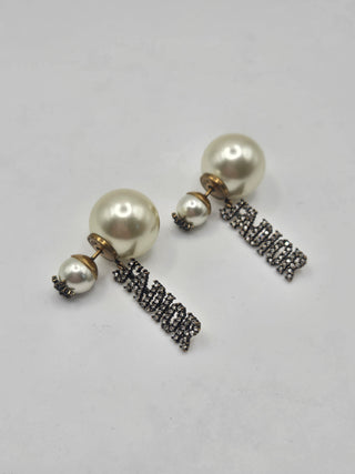 Christian Dior Gold-tone Crystal Faux Pearl Tribales J'Adior Drop Earrings