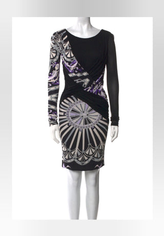 Emilio Pucci Black Multicolor Signature Print Sexy Summer Dress 42 sz