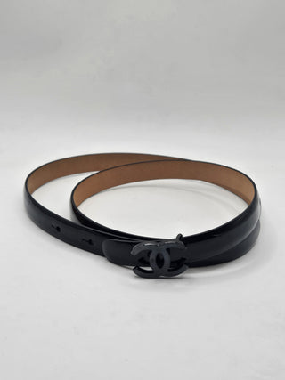 Chanel Black Patent Leather 2011 Interlocking CC Logo Belt