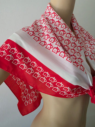 Christian Dior Red White CD Silk Printed Scarf