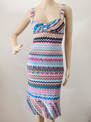 Missoni Blue Multicolor Stripe Printed Knee-Length Dress XS sz