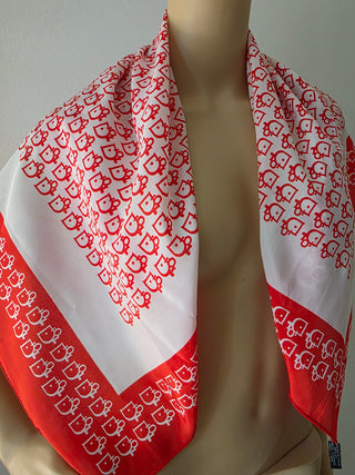 Christian Dior Red White CD Silk Printed Scarf