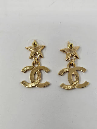 CHANEL Gold-tone 2024 Enamel Star CC Drop Earring