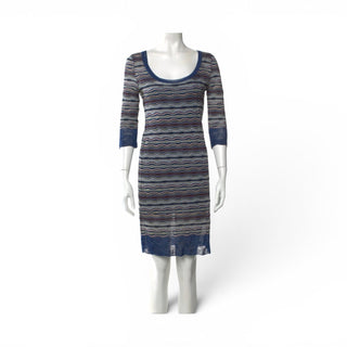 M Missoni Blue Multicolor Striped Knee-Length Dress US4 IT40