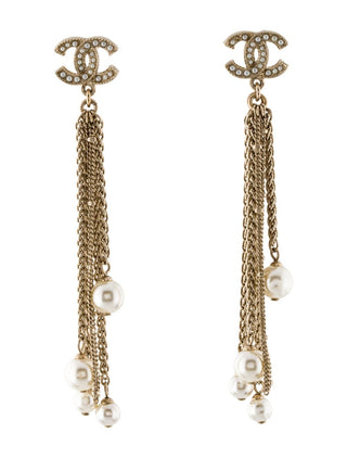 CHANEL Gold-tone Faux Pearl Chandelier Earrings