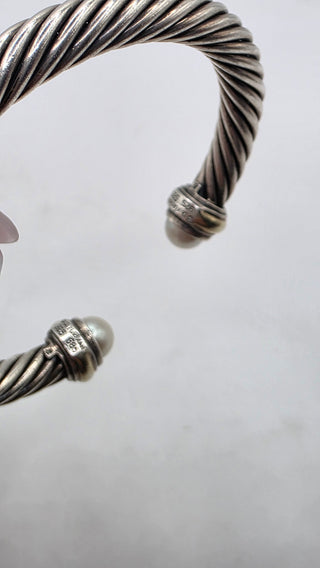 David Yurman Sterling Silver Cultured Pearl Cable Cuff Bracelet