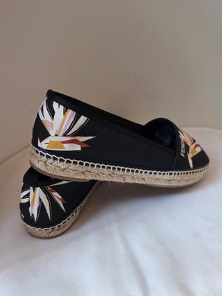 Fendi Black Logo Printed round-toe espadrilles 40 sz