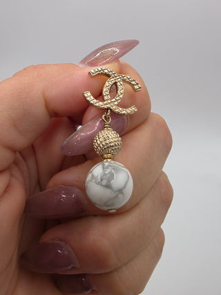 Chanel Gold-tone White Stone inside CC Drop Earrings