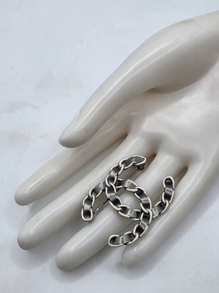 Chanel Silver-tone 2022 Enamel Interlocking CC Brooch