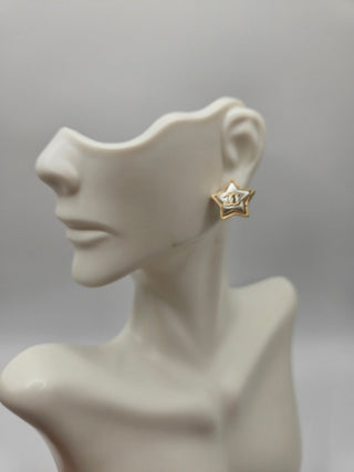 Chanel Gold-tone Faux Pearl Star CC Stud Earrings