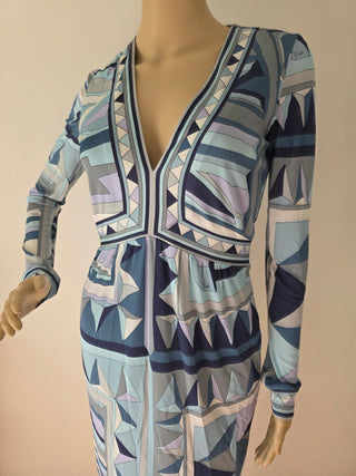 Emilio Pucci Blue Multicolor Signature Print Summer Dress 4 US sz