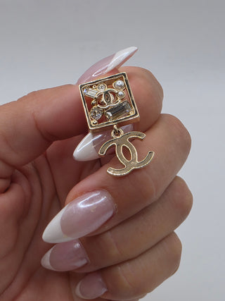 Chanel Gold-tone 2022 Faux Pearl Strass CC Drop Earrings
