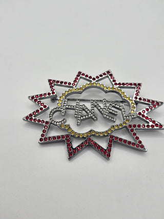 Adorable Chanel Silver-tone Strass Action 'CHANEL' Logo Brooch