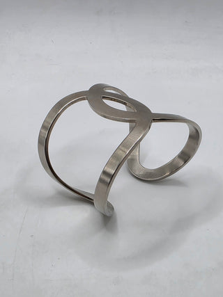 Chanel Silver-tone Interlocking CC Oversized Cuff Bracelet