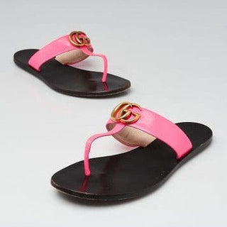 GUCCI Pink Leather GG Thong Sandals Size 38 EU