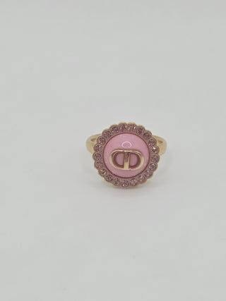 Christian Dior Crystal pink Resin CD Cocktail Ring 5.25 sz