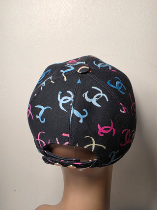 Chanel Black multicolor Interlocking CC Printed Baseball Cap